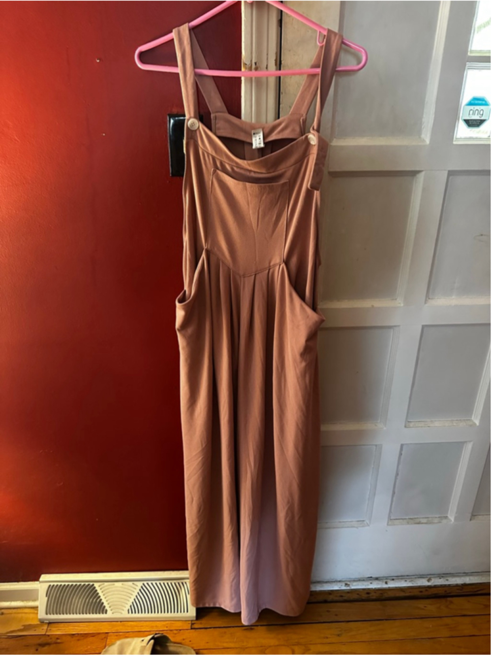 Halara Waffle Knit Overalls XL Rose Tan Wide Leg Jumpsuit Pockets Casual Boho - Picture 5 of 10